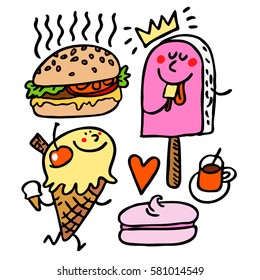 Objects. Ice cream. Cake. Food. Vector graphic art for design.
