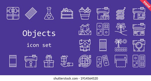 objects icon set. line icon style. objects related icons such as gift, palm tree, potion, beach towel, towel, domino, vegetable, house, internet, gifts