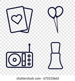 Objects icons set. set of 4 objects outline icons such as nail polish, balloon, radio