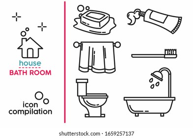 Objects inside the house, bathroom edition line art vector