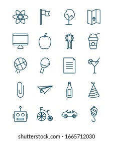 objects line style icon set design, Ornament art cute idea creative and decorative theme Vector illustration