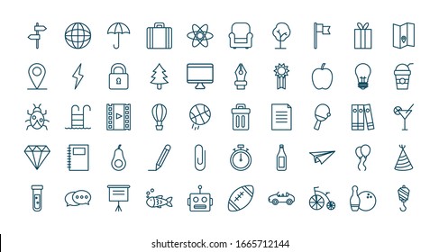 objects line style icon set design, Ornament art cute idea creative and decorative theme Vector illustration
