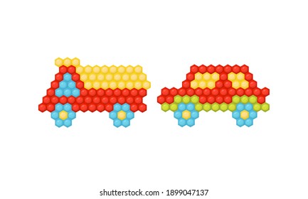 Objects Made of Colorful Plastic Polygonal Mosaic Vector Set