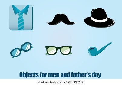 objetos para hombres y para el día del padre (sombrero, pipa, gafas, camisa, bigote)