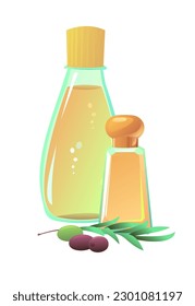 Objetos de aceites de aceitunas naturales. Todavía la vida. Extraída de nueces y semillas de plantas. Alimentos naturales ecológicamente limpios. Producto para un estilo de vida saludable y para cocinar. Aislado sobre fondo blanco. Vector.