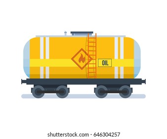Objects of oil industry. Modern freight traffic. Transportation of oil in the wagon. Modern vector illustration isolated on white background.