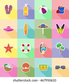 objects for recreation a beach flat icons vector illustration isolated on background