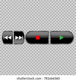 Objects are represented in the form of black buttons with start, stop, rewind icons.