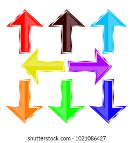 The objects are represented in the form of brilliant colored arrows, buttons for the site, showing different directions up, down, left, right, forward, backward.