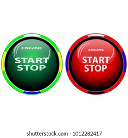 The objects are represented in the form of a set of buttons for starting the engine red and green in the metal case, the inscription engine, start, stop.