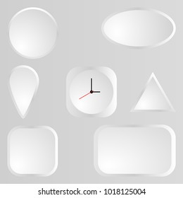 Objects are represented in the form of white blank buttons for sites, a button with a clock image, a clock arrow. 3d icons.