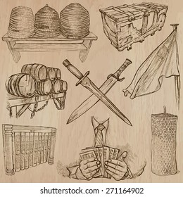 OBJECTS (set no.11) - Collection of an hand drawn vector illustrations. Each drawing comprise a few layers of lines, the colored background is isolated. Easy editable.