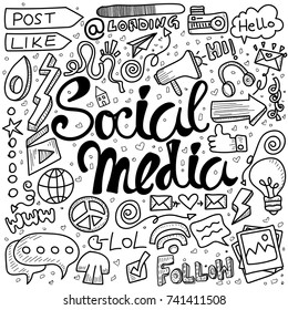 Objects and symbols on the Social Media element. Vector illustration.