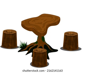 objects. table and chairs made of wood. vector