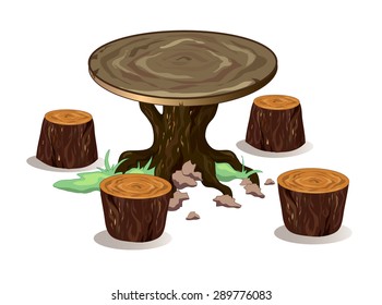 objects. table and chairs made of wood. vector