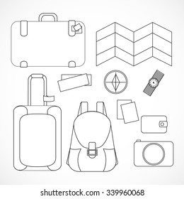 objects Tourism and Travel, outline, flat