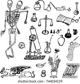 Objects from the workshop of the scientist alchemist