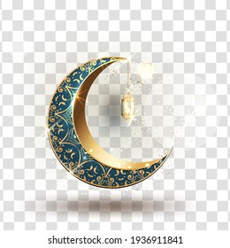 The objects,element for Ramadan Kareem with crescent moon gold luxurious crescent,template islamic ornate  element for greeting card,Vector 3D style