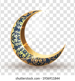 The objects,element for Ramadan Kareem with crescent moon gold luxurious crescent,template islamic ornate  element for greeting card,Vector 3D style