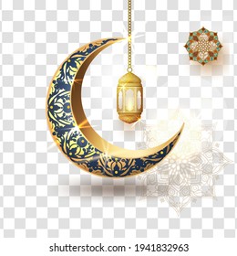 The objects,element for Ramadan Kareem with crescent moon gold luxurious crescent,template islamic ornate  element for greeting card,Vector 3D style