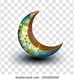 The objects,element for Ramadan Kareem with crescent moon gold luxurious crescent,template islamic ornate  element for greeting card,Vector 3D style
