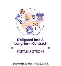 Obligated into long-term contract concept icon. Disadvantages of PPA abstract idea thin line illustration. Isolated outline drawing. Editable stroke. Arial, Myriad Pro-Bold fonts used