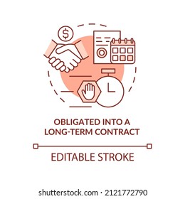 Obligated into long-term contract orange concept icon. Disadvantages of PPA abstract idea thin line illustration. Isolated outline drawing. Editable stroke. Arial, Myriad Pro-Bold fonts used