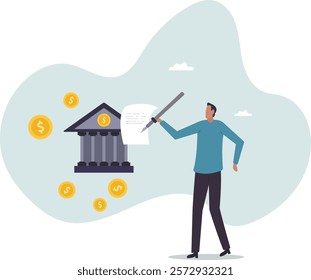 Obligation, debt or bank loan responsible to pay back with interest rate, legal money credit or borrowing document with signature.business concept.flat character.