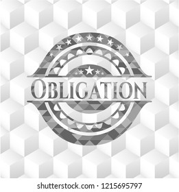 Obligation grey badge with geometric cube white background