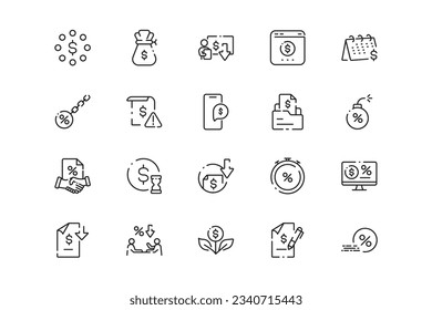 Conjunto de iconos de líneas de obligación. Géneros y atributos de obligación. Diseño lineal. Líneas con trazo editable. Iconos vectoriales aislados.