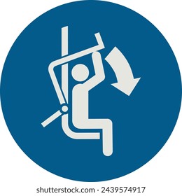 OBLIGATION SIGN PICTOGRAM, LOWER SAFETY RESTRAINING BAR ON SKI CHAIRLIFT ISO 7010 – M033