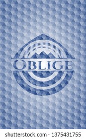 Oblige blue hexagon emblem.