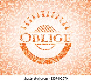Oblige orange tile background illustration. Square geometric mosaic seamless pattern with emblem inside.