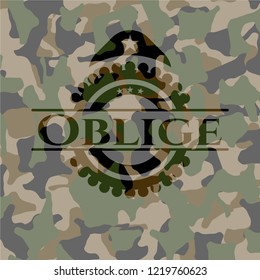 Oblige written on a camo texture