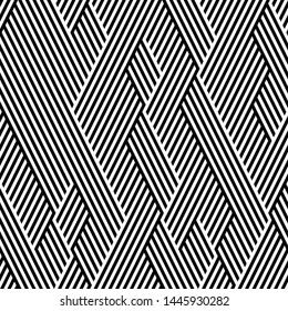 Oblique black lines. Vector seamless pattern. Repeating geometric background with zigzag elements. Pattern with 50% black and white lines in foreground and 50% black and white lines in background.