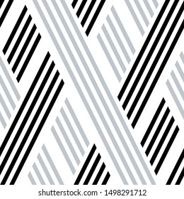Oblique black and silver gray lines. Vector seamless pattern. 