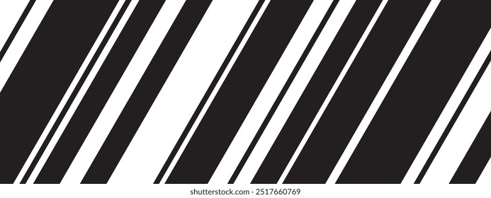 Oblique black and white lines background. Tilted parallel stripes pattern. Simple stripy texture. Geometric print with slanted strips. Vector graphic illustration.