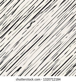 Oblique grunge ink lines vector background. Monochrome damaged esndless structure. Trendy seamless pattern with grungy lines.