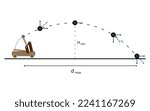 Oblique launch, Vector illustration of launching a catapult, study of Physics, exact sciences, education.