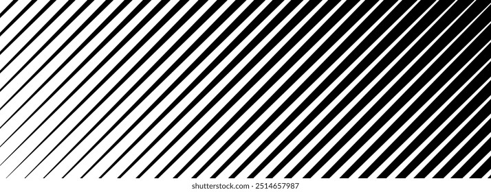 Oblique line halftone gradation texture. Fading diagonal stripe gradient background. Black slant pattern backdrop. Vanishing thin parallel line wallpaper for overlay, print, cover. Vector