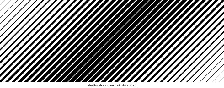 Textura degradada de semitonos de línea oblicua. Fondo de gradación de banda diagonal descolorida. Fondo de patrón inclinado. Fondo de desvanecimiento de rayas finas a gruesas para superposición, impresión, cubierta. textura ancha de Vector