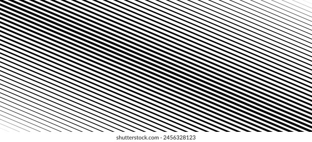 Oblique line halftone gradient texture. Fading diagonal stripe gradation background. Black Slant linear pattern backdrop. Thin to thick stripe vanish backdrop for overlay, print, cover. Vector texture