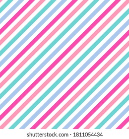 Las líneas oblicuas rayan el patrón vectorial clásico sin fisuras. Geometría de líneas paralelas. Tiras de envolver caramelos. Coloridas líneas diagonales paralelas interminables.