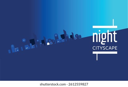 Oblique night cityscape, book cover and banner. Vector design