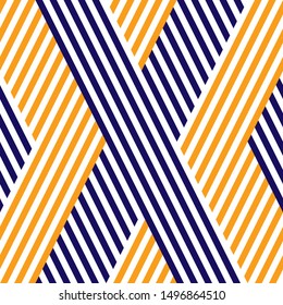 Oblique orange and blue lines. Vector seamless pattern. 