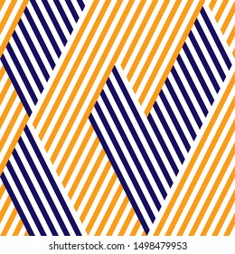 Oblique orange and blue lines. Vector seamless pattern.