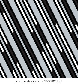 Oblique pattern with black and silver gray streaks. Vector seamless pattern.