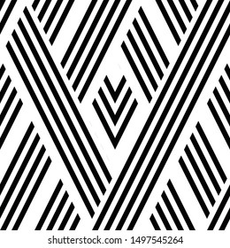 Oblique pattern with black and white streaks. Vector seamless pattern.