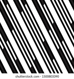 Oblique pattern with black and white streaks. Vector seamless pattern.