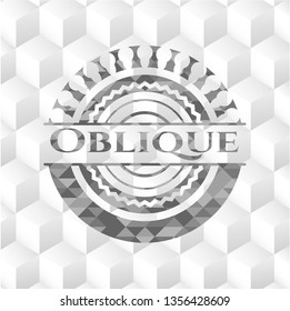 Oblique realistic grey emblem with cube white background